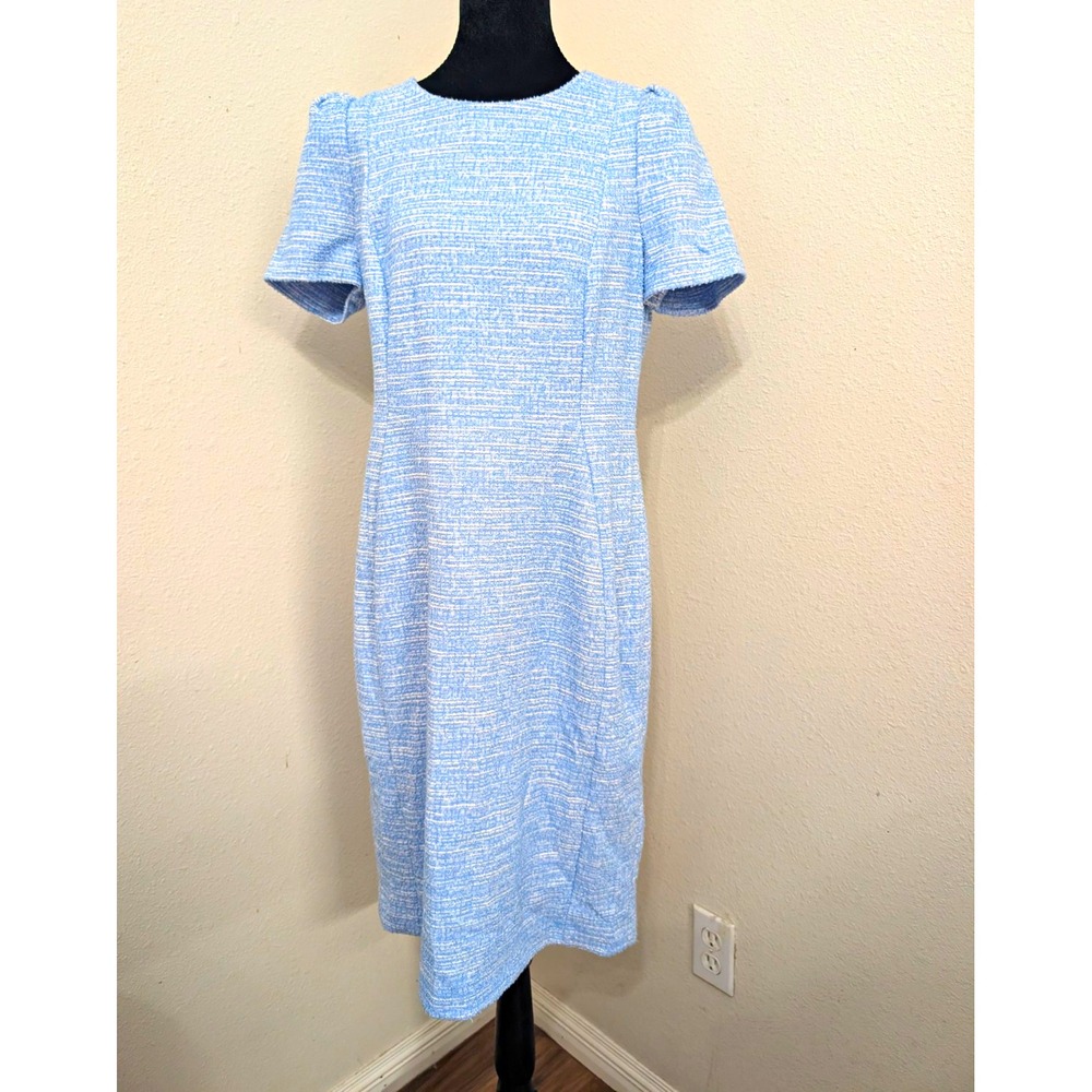 Calvin Klein Women's 14 Blue White Tweed Sheath Dress Short Sleeve Career